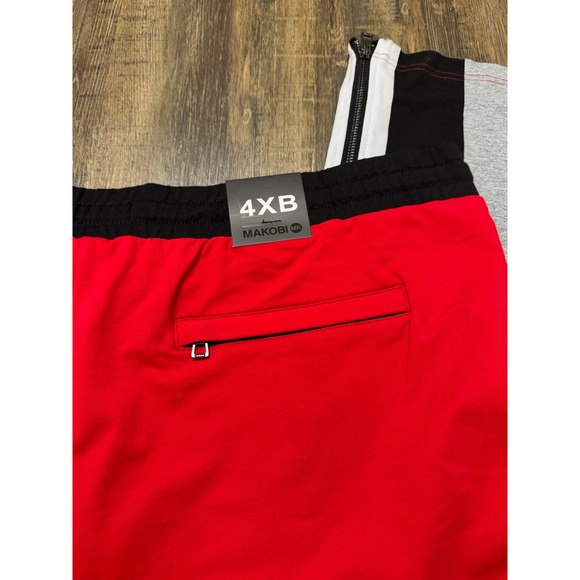 Makobi Mens Red Colorblock Geometric Tracksuit Set 2 Piece Shirt Pants 4XB NWT - Picture 5 of 16